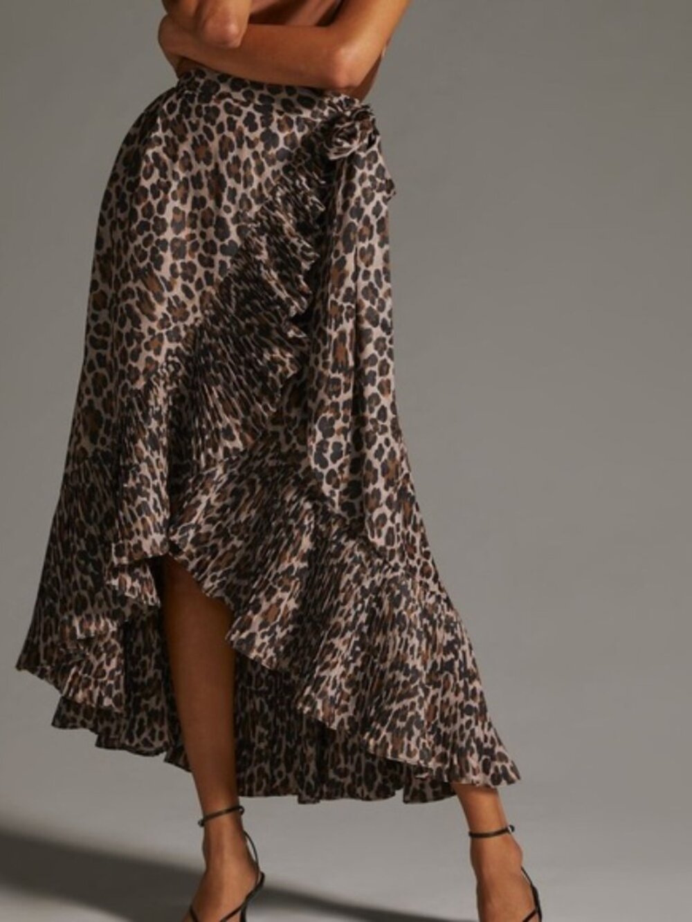 Anthropologie Mare Mare X leopard print hi-low skirt w/ruffle and pleat details